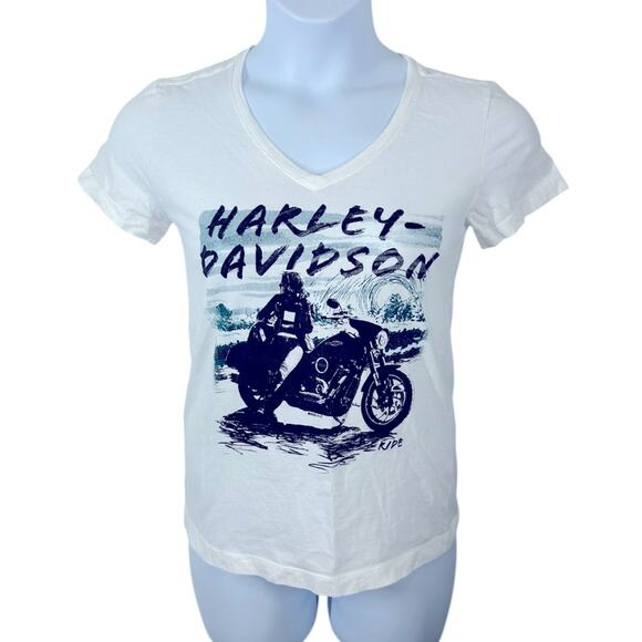 Harley-Davidson White Short Sleeve Graphic Tee Buckeye Harley-Davidson Dayton OH - Picture 1 of 8